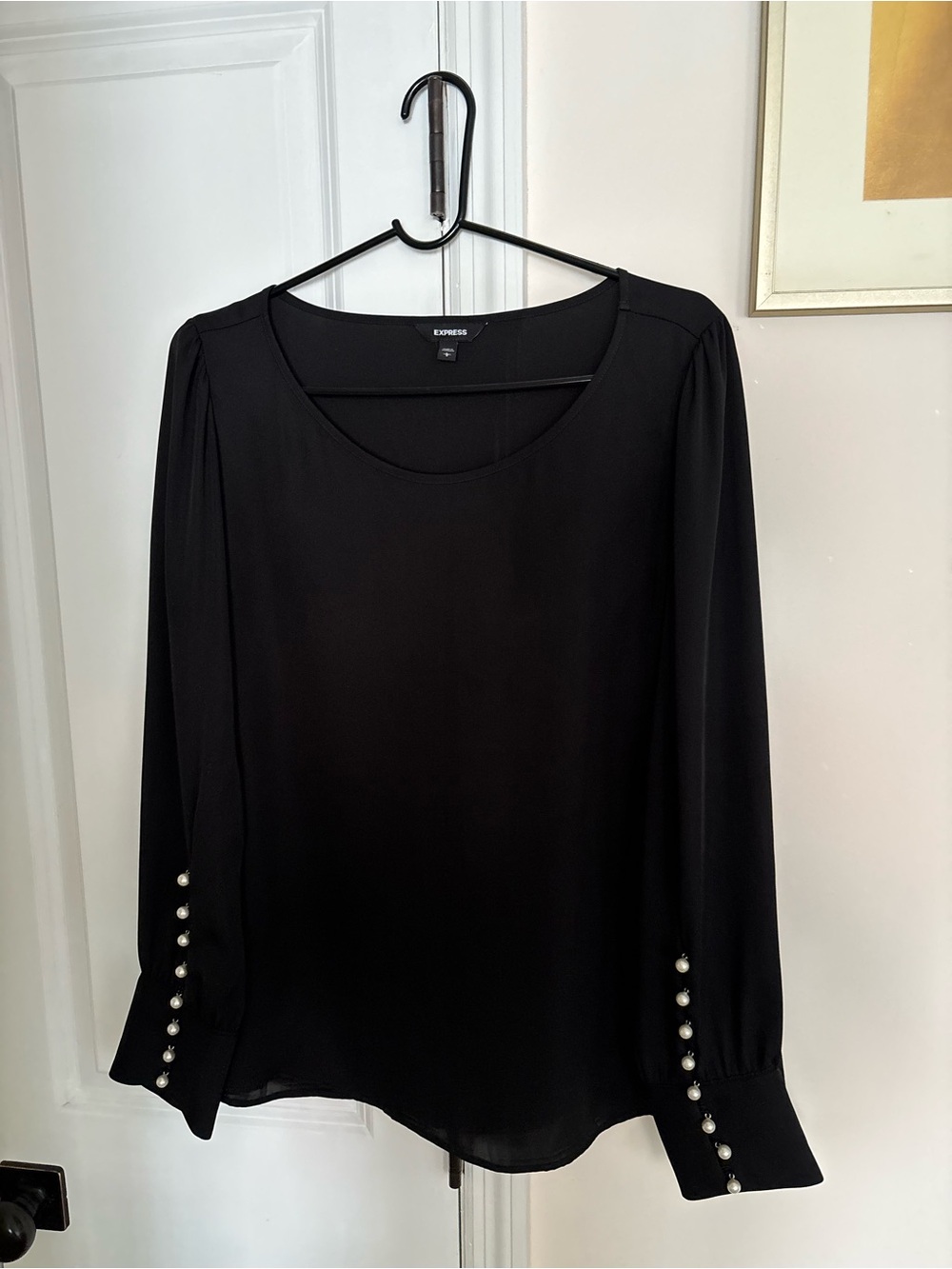 Express Black Long Sleeve Blouse with Pearl Cuff Buttons